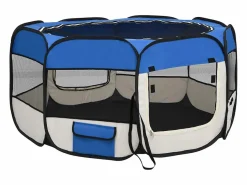 Clicnbuy Parque de perros plegable y bolsa transporte 125x125x61cm Azul New