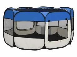 Clicnbuy Parque de perros plegable y bolsa transporte 125x125x61cm Azul New