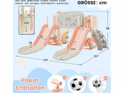 Merax Tobogán|Parque infantil 8 en 1 - 197 x 167 x 98 cm - Fabricado en HDPE - Con túnel arqueado y estructura de escalada -