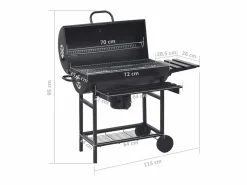 vidaxl Parrilla de barril ruedas y estantes acero 115x85x95 cm Negro Best