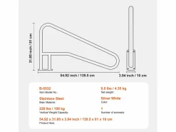 Pasamanos de Piscina SucceBuy de Acero Inoxidable de 139.5 x 81 cm con Placa Base para Jacuzzis Plateado New