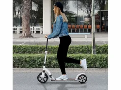 Patinete plegable regulable en altura con amortiguador, aluminio, (92,5x37,5x87-101,5cm) Blanco Best