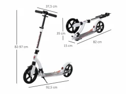 Patinete plegable regulable en altura con amortiguador, aluminio, (92,5x37,5x87-101,5cm) Blanco Best