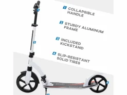 Patinete plegable regulable en altura con amortiguador, aluminio, (92,5x37,5x87-101,5cm) Blanco Best