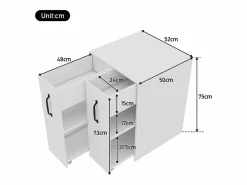Pedalito de oficina con ruedas - 52 x 50 x 75 cm - con cajones - intercambiable Izquierda-derecha - Aglomerado -^Merax Outlet