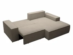Vente-unique Pequeño Sofá cama rinconera derecha de pana beige AMELIA Topo Discount
