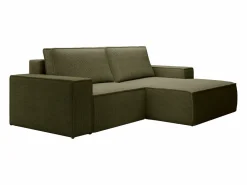 Vente-unique Todos Los Sofás|Sofá De Terciopelo|Pequeño sofá rinconera derecha de 3 plazas convertible de pana verde AMELIA