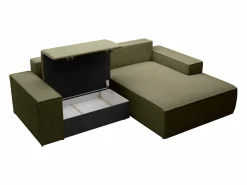 Vente-unique Todos Los Sofás|Sofá De Terciopelo|Pequeño sofá rinconera derecha de 3 plazas convertible de pana verde AMELIA