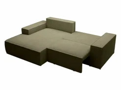 Vente-unique Sofá De Terciopelo|Sofá - 3 Plazas|Pequeño sofá rinconera izquierda de 3 plazas convertible de pana verde AMELIA