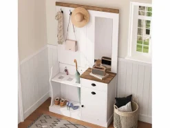 OKWISH Perchero con 2 cajones de almacenamiento, espejo, ganchos y paragüero Blanco Outlet