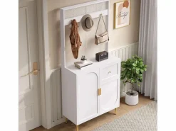 Perchero con 2 puertas y 1 cajón de almacenaje, tiradores y patas dorados^OKWISH Hot