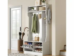OKWISH Perchero|Perchero con 1 puerta, 4 compartimentos abiertos y 6 ganchos