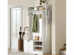 OKWISH Perchero|Perchero con 1 puerta, 4 compartimentos abiertos y 6 ganchos