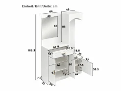 OKWISH Perchero con espejo, 1 cajón y 3 puertas – para entradas y pasillos Blanco Hot