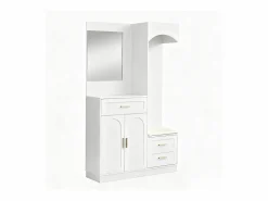 OKWISH Perchero con espejo, 1 cajón y 3 puertas – para entradas y pasillos Blanco Hot