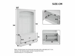 Perchero de 2 puertas - Guardarropa con barra y estantes abiertos - Estantes regulables Blanco New