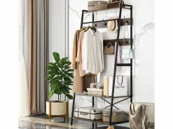 Burro Para Ropa|Perchero con dos estantes Armario de entrada estilo industrial Perchero H182cm