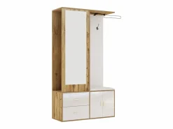 OKWISH Perchero|Perchero con espejo, banco zapatero y barra retráctil para ropa - y natural
