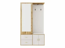 OKWISH Perchero|Perchero con espejo, banco zapatero y barra retráctil para ropa - y natural