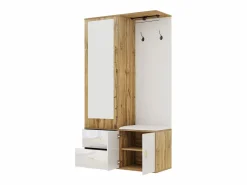 OKWISH Perchero|Perchero con espejo, banco zapatero y barra retráctil para ropa - y natural