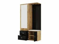 OKWISH Perchero|Perchero con espejo, banco zapatero y barra retráctil para ropa - y natural