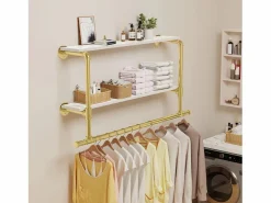 Perchero con estantes, perchero de pared, barra para colgar ropa, perchero de diseño 116x20,5x64,5cm^Fativo Online