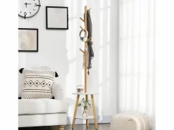 Perchero con mesa auxiliar, madera, blanco y natural (39,5x39,5x171 cm) Marru00f3n Clearance
