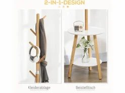 Perchero con mesa auxiliar, madera, blanco y natural (39,5x39,5x171 cm) Marru00f3n Clearance