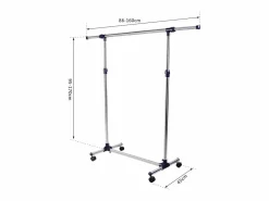 Perchero con ruedas, regulable en altura y anchura, acero inoxidable, color plata (86-160x45x95-170 cm)^ Hot