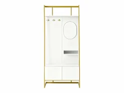 Perchero con zapatero de dos puertas, ganchos metálicos y espejo - y dorado^OKWISH Best