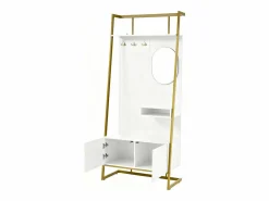 Perchero con zapatero de dos puertas, ganchos metálicos y espejo - y dorado^OKWISH Best