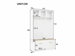 Perchero de entrada con banco, 4 ganchos y 2 puertas 105×40×180 cm^Hauss Spole Best