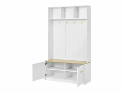 Perchero de entrada con banco, 4 ganchos y 2 puertas 105×40×180 cm^Hauss Spole Best
