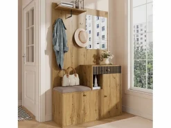 OKWISH Perchero|Perchero de entrada con banco para zapatos y espejo, espacio de almacenamiento - Natural