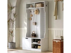 ModernLuxe Armario De Entrada|Perchero de entrada moderno 100x40x185.4cm - con 6 ganchos y 1 puerta - con 4 estantes abiertos -