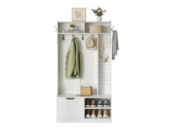 ModernLuxe Armario De Entrada|Perchero de entrada moderno 100x40x185.4cm - con 6 ganchos y 1 puerta - con 4 estantes abiertos -