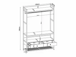 Helloshop26 Burro Para Ropa|Perchero de metal y MDF 180 x 120 x 40 cm efecto nogal 03_0008138