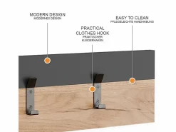 Vicco Perchero|Perchero de pared antracita/roble dorado 60x1.6x15 orlando