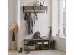 Perchero de Pared para Pasillo, Guardarropa, Estante de Pared con 3 Cestas y 7 Ganchos Dobles Estilo iIndustrial 100 x 20 x 30 cm FHK26-N ES^Sobuy New