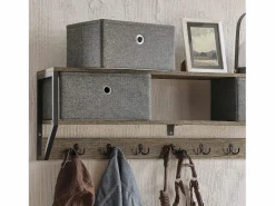 Perchero de Pared para Pasillo, Guardarropa, Estante de Pared con 3 Cestas y 7 Ganchos Dobles Estilo iIndustrial 100 x 20 x 30 cm FHK26-N ES^Sobuy New