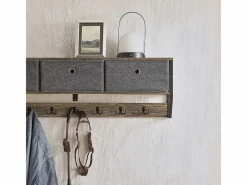 Perchero de Pared para Pasillo, Guardarropa, Estante de Pared con 3 Cestas y 7 Ganchos Dobles Estilo iIndustrial 100 x 20 x 30 cm FHK26-N ES^Sobuy New