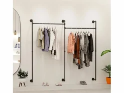 Fativo Perchero de pared para vestidor, perchero industrial para colgar ropa, armario abierto, diseño en tubos 205x190cm Negro Online
