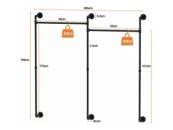 Fativo Perchero de pared para vestidor, perchero industrial para colgar ropa, armario abierto, diseño en tubos 205x190cm Negro Online