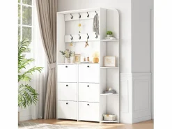 Merax Perchero de pasillo 3 en 1 - 120 x 24 x 200 cm - con 8 ganchos + 6 zapateros - aglomerado - Blanco Outlet