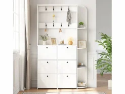Merax Perchero de pasillo 3 en 1 - 120 x 24 x 200 cm - con 8 ganchos + 6 zapateros - aglomerado - Blanco Outlet