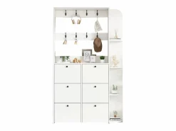 Merax Perchero de pasillo 3 en 1 - 120 x 24 x 200 cm - con 8 ganchos + 6 zapateros - aglomerado - Blanco Outlet