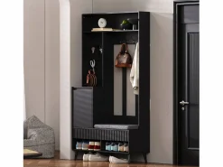 OKWISH Perchero de pasillo con banco tapizado, 4 ganchos, 2 cajones - - 100x35x180 cm Negro New