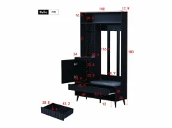 OKWISH Perchero de pasillo con banco tapizado, 4 ganchos, 2 cajones - - 100x35x180 cm Negro New