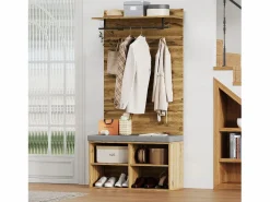 Perchero de pasillo con banco para zapatos y barra para ropa, estantes ajustables - Natural^OKWISH New