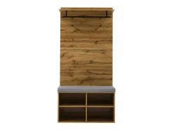Perchero de pasillo con banco para zapatos y barra para ropa, estantes ajustables - Natural^OKWISH New